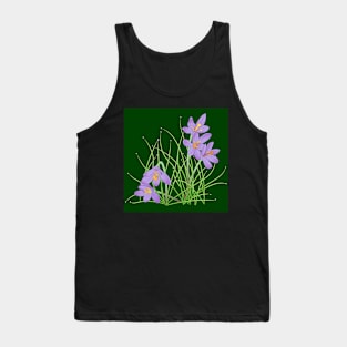 Crocus Flowers on Dark Green Tank Top